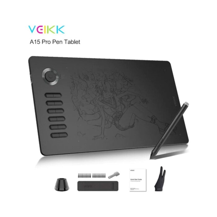 10750752358450.jpg Veikk A15 Pro 8192 Levels Zoom Uyumlu 5080LPI Grafik Tablet+Kalem - Görsel 1
