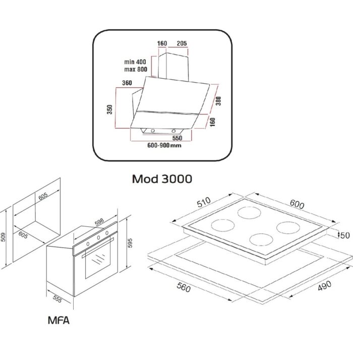 Alveus Premium 3'lü Siyah Ankastre Set (MOD3000-GLS640-MFA627) - Görsel 5