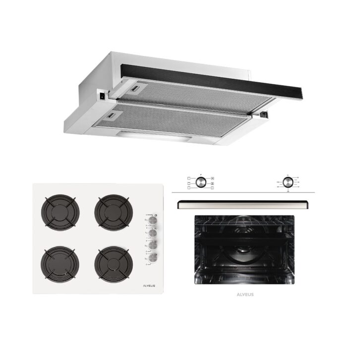 Alveus Destıny 604 Beyaz 3'lü Ankastre Set (Gls 640 + Mfa 604 + F6 Ecr Aspiratör) - Görsel 1