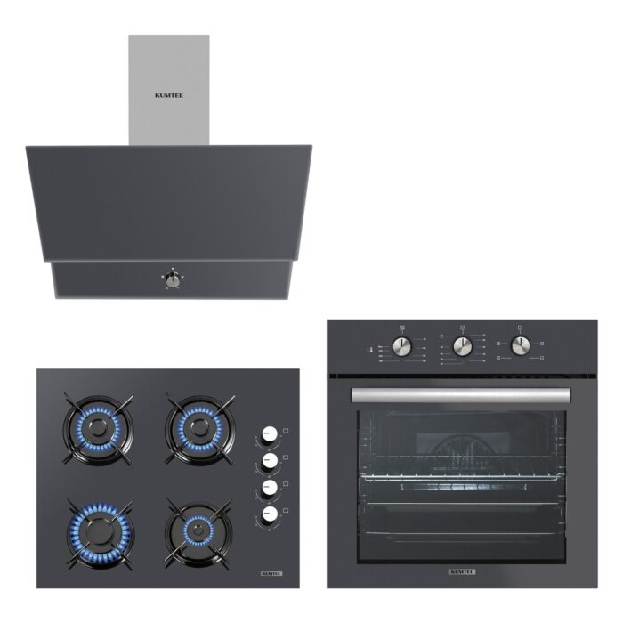 Kumtel Kristal Antrasit Ankastre Set (DA6-830 Davlumbaz - KO-40 TAHDF Ocak - B66 - Sf2 Fırın) - Görsel 1