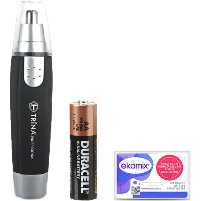 Trina Kablosuz Burun ve Kulak Kılı Kesme Makinesi – Siyah Çelik Başlıklı, Duracell Pilli, Ergonomik Tasarım - Görsel 1