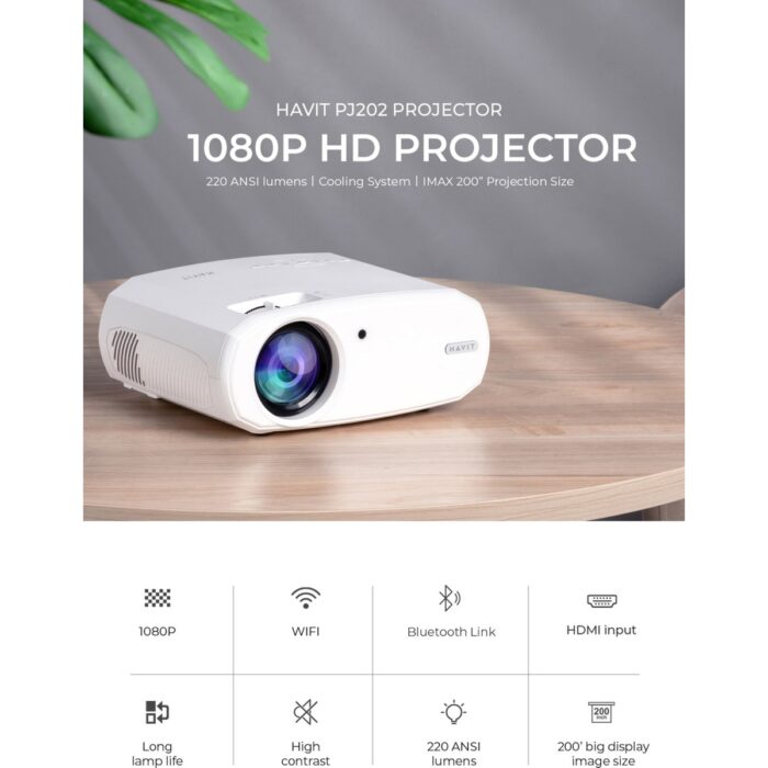 Havit PJ202 Hd 1080P Taşınabilir Projeksiyon Cihazı - Wifi, 220 Ansi, Bluetotoh, Screen Mirror - Görsel 5