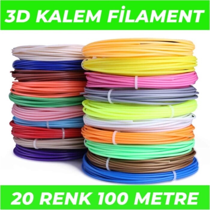 FilamentMarketim 20 Renk 5 Metre 3D Kalem Pla FILAMENT-100 Metre-3d Pen Filamenti - Görsel 1