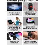 Pazariz T500 Çift Tuş Akıllı Saat Ios Andorid Destekli Arama Özelliği Sensörlü - Görsel 3