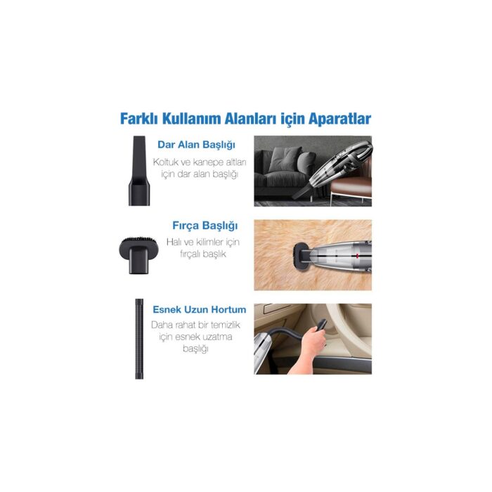 Ally R-6053 Kablosuz Güçlü El Araç/ev Süpürgesi Kuru Islak 29000 - Görsel 5