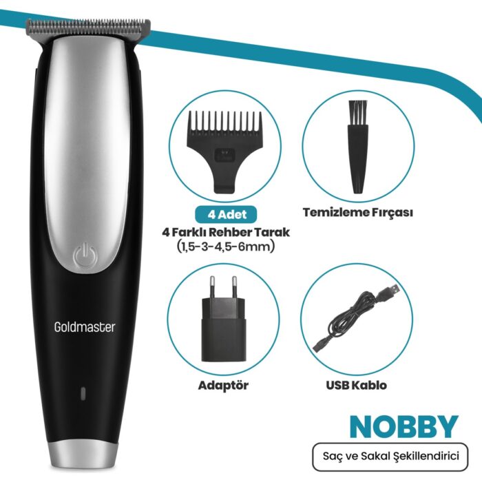 Goldmaster Nobby Ipx7 Su Geçirmez Paslanmaz Çelik Saç Sakal Şekillendirme Kesme Makinesi GM8187 - Görsel 4