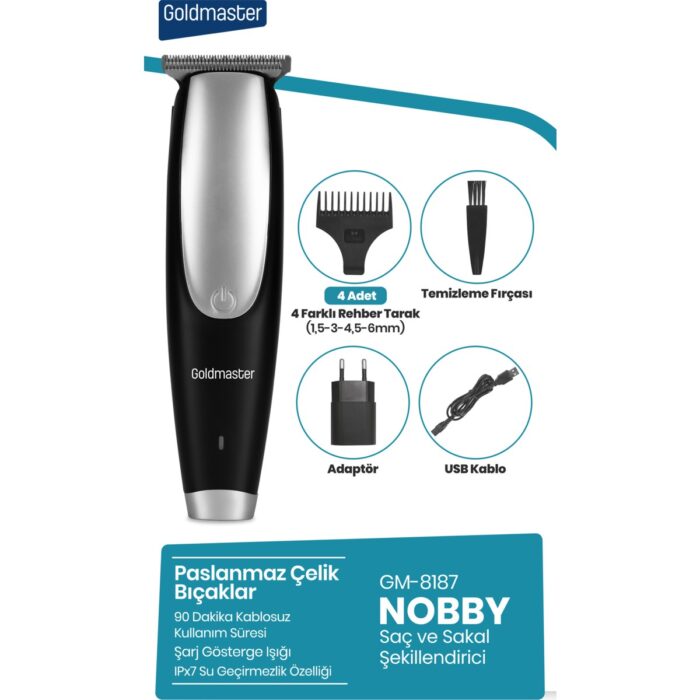 Goldmaster Nobby Ipx7 Su Geçirmez Paslanmaz Çelik Saç Sakal Şekillendirme Kesme Makinesi GM8187 - Görsel 2