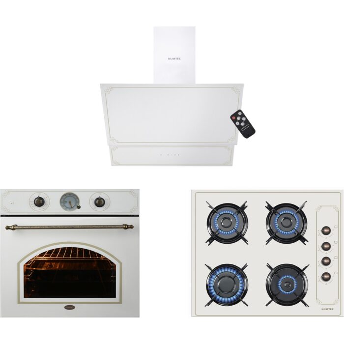 Kumtel Rustik Beyaz Cam Ankastre Set ( ( DA6-835 Beyaz Dav KO-40TAHDF Ocak B66-SF2(AT) ) - Görsel 1