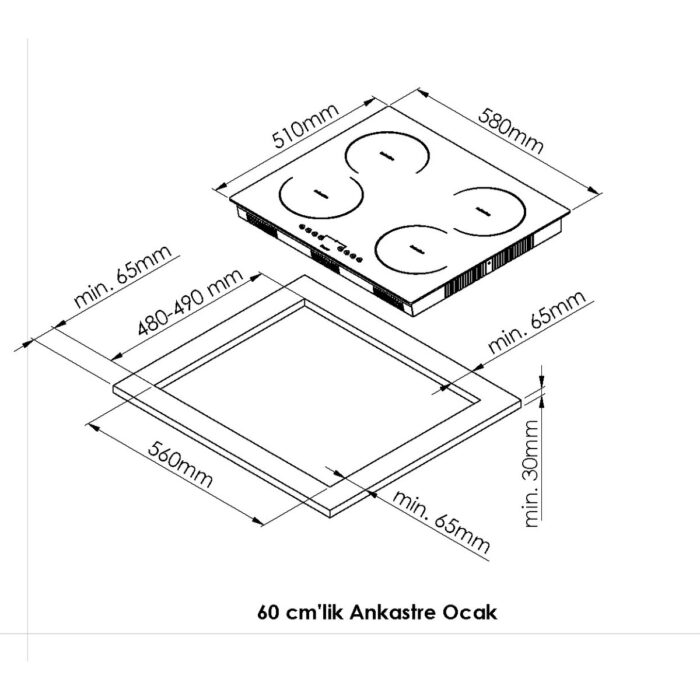 Ferre Ms261 Vitroseramik Siyah Elektrikli Ocak 60 Cm - Görsel 5