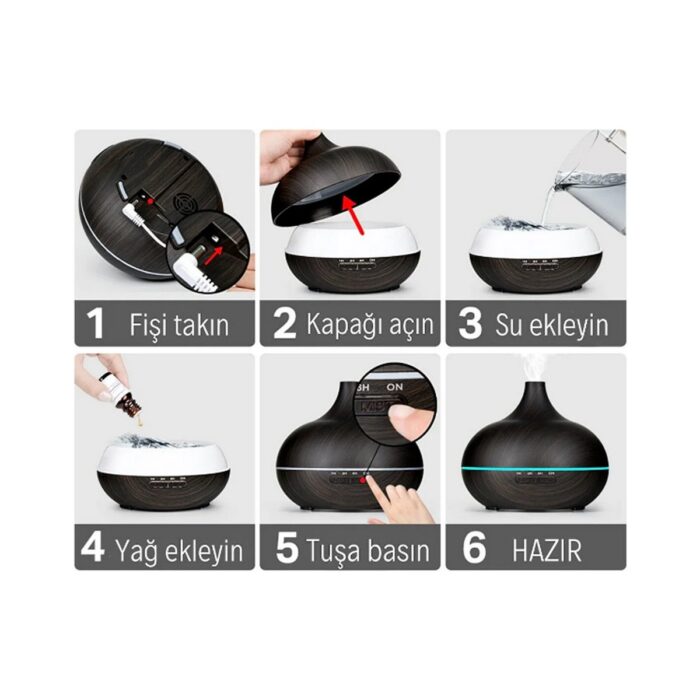 Vothoon Hava Nemlendirici 7 LED Işıklı Aromatik Oda Kokusu  550 ml Kahve Aroma Difüzörü Buhar - Görsel 3