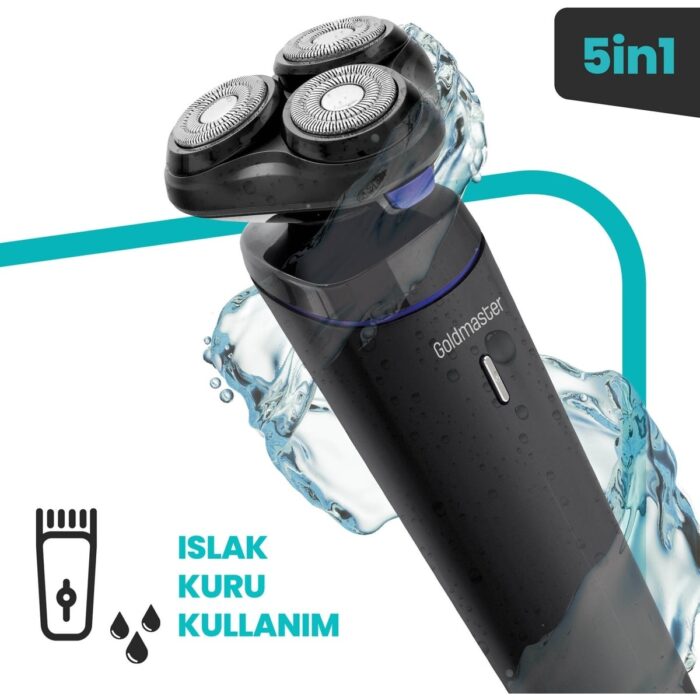 Goldmaster Zero Şarj Standlı Oynar Başlıklı Islak Kuru 5 In 1 Erkek Bakım Seti GM8141 - Görsel 3