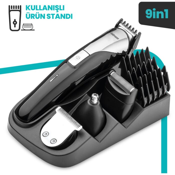 Goldmaster Vip 9'u 1 Arada Erkek Bakım ve Tıraş Seti – Folyo Başlık, Kablosuz, Hızlı Şarj, Saç ve Sakal Kesme, Siyah - Görsel 2