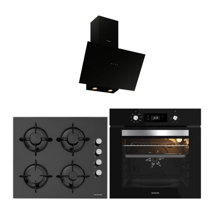 Silverline Siyah Cam Ankastre Set 3481 Flam Davlumbaz - CS5349B01 Ocak - BO65E4B01 Fırın - Görsel 1
