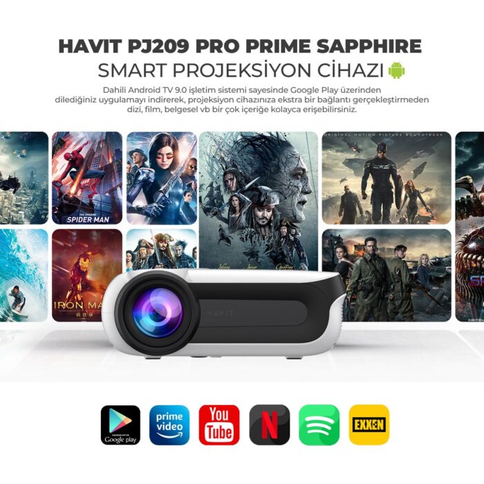 Havit PJ209 Pro Prime Sapphire Full Hd 1080P Smart Projeksiyon Cihazı Android Tv 9.0 - 350 Ansi - Görsel 5