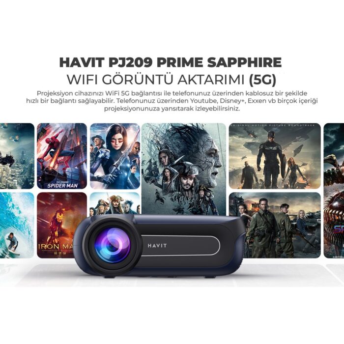 Havit PJ209 Prime Sapphire Full Hd 1080P Projeksiyon Cihazı - 350 Ansi, Wifi Görüntü Aktarımı 5g - Görsel 4