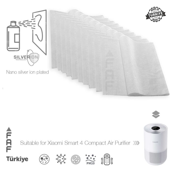 Faf 10 Adet Xiaomi Smart Air Purifier 4 Compakt  EU Uyumlu Gümüş İyonlu Elektrostatik Toz Tutucu Ön Filtre - Görsel 2