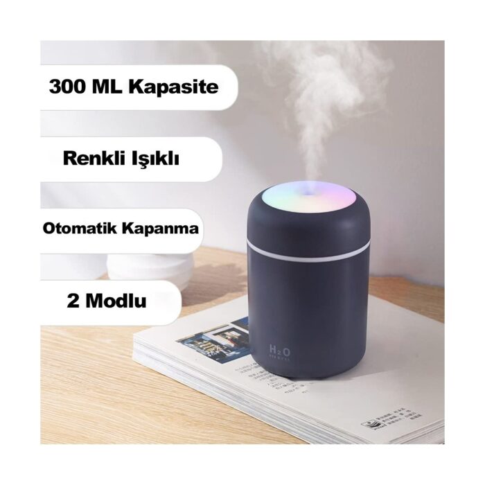 Teknobab 300 ml Ultrasonik Hava Nemlendirici Ortam Nemlendirici Işıklı Hava Nemlendirici Buharlı Nemlendirici Buhar Makinesi ve Aroma Difüzörü H2O Nemlendirici Oda Nemlendirici Hava Temizleyici - Görsel 3