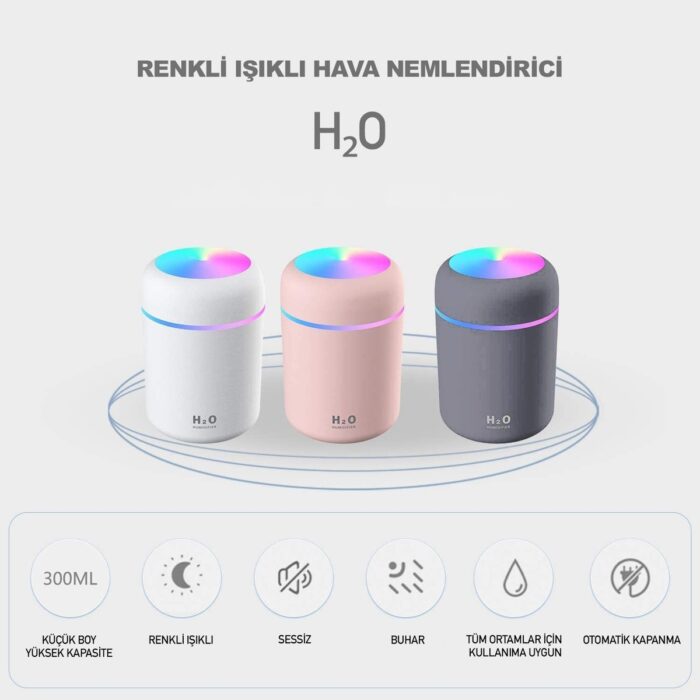 Teknobab 300 ml Ultrasonik Hava Nemlendirici Ortam Nemlendirici Işıklı Hava Nemlendirici Buharlı Nemlendirici Buhar Makinesi ve Aroma Difüzörü H2O Nemlendirici Oda Nemlendirici Hava Temizleyici - Görsel 4
