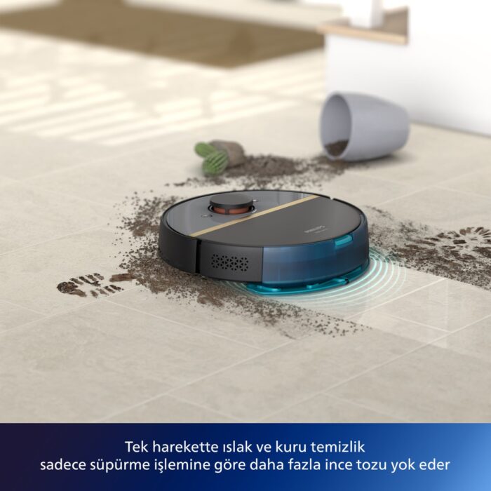 Philips XU7000/01 7000 Serisi HomeRun Aqua Islak Kuru Robot Süpürge, Sarj istasyonlu, Koyu Siyah ve Altın Sarısı, - Görsel 5