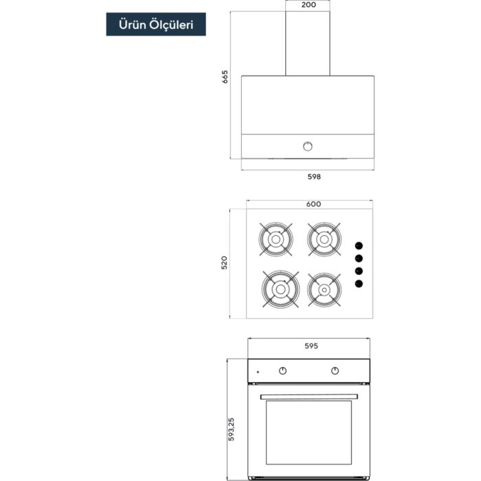Kumtel Home Siyah Cam Ankastre Set (DA6-830 Davlumbaz + KO-40 TAHDF Ocak+ B66-S2 Fırın) - Görsel 5