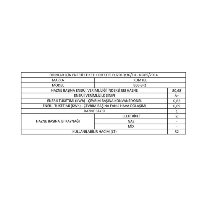Kumtel Turbo Fanlı Siyah Ankastre Fırın B66 - SF2 ( 4 pro 3 düğme ) - Görsel 5