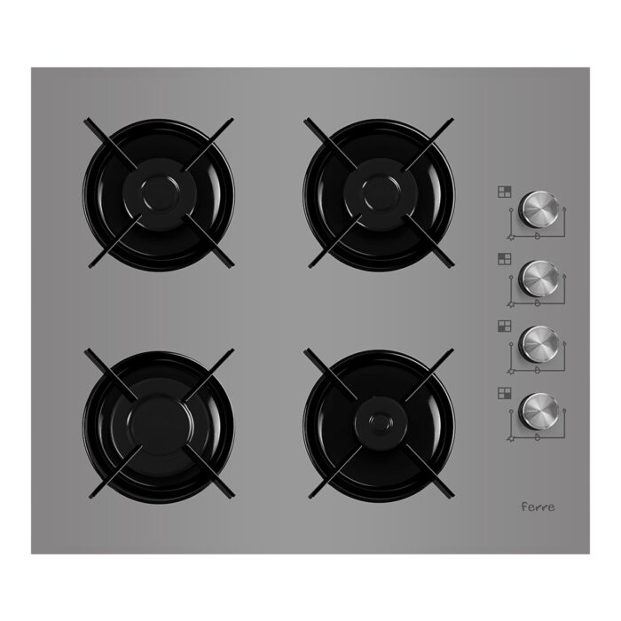 Ferre 2240 Gri 60 cm Emaye Izgaralı Set Üstü Cam Ocak - Doğalgaz - Görsel 1