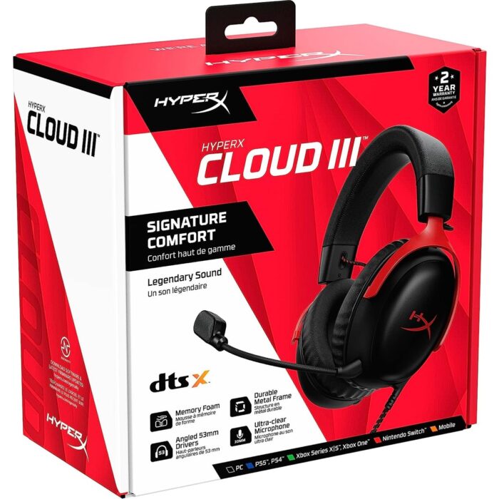 HyperX Cloud III – Kablolu Oyuncu Kulaklığı ( PC, PS5, Xbox Series X|S uyumlu) USB-C, USB-A, 3,5 mm - Görsel 2