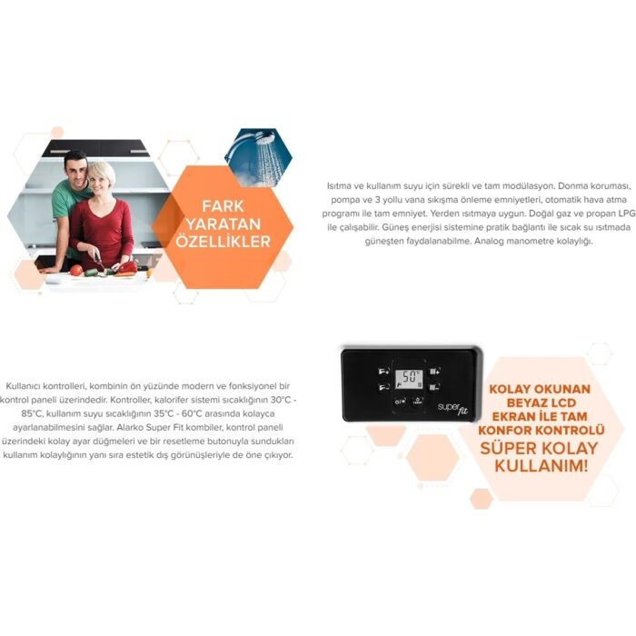 Alarko Super Fit SUF 28 Premiks Tam Yoğuşmalı Kombi 28 kW (24000 kcal) TSE Belgeli (Baca Dahil) - Görsel 5