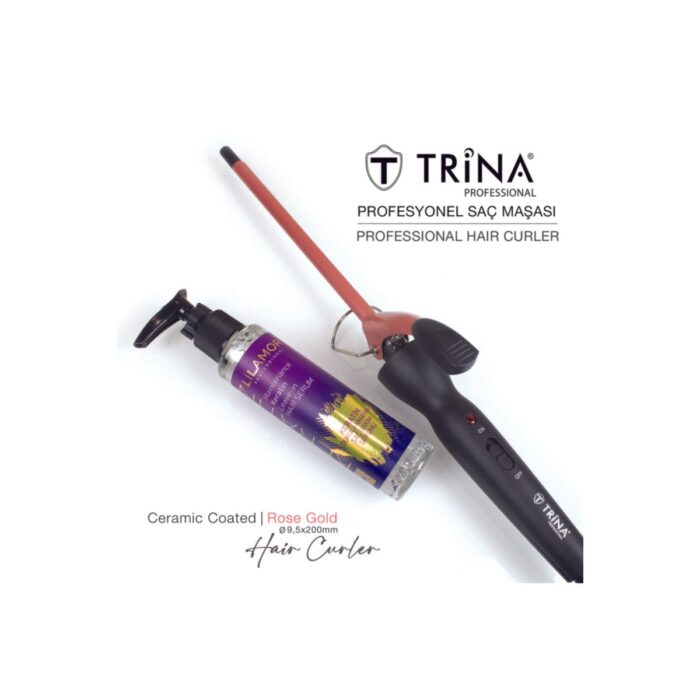 Trina Afro Dalga 9.5mm Gold Seramik Maşa - 20CM.EKSTRA Uzun Başlık - Kıvırcık Saç Maşası - Görsel 4
