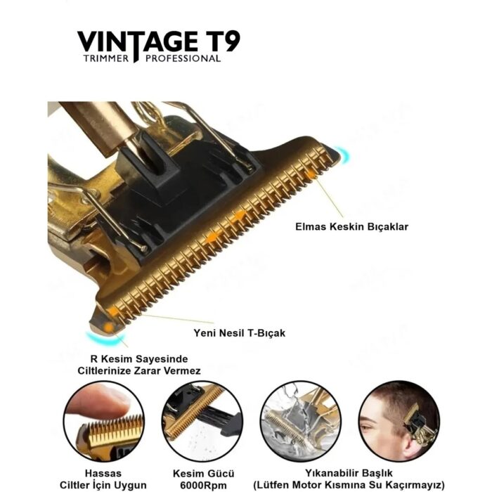 Vintage T9 Dragon Profesyonel Şarjlı Çok Fonksiyonlu Tıraş Makinesi - Görsel 2