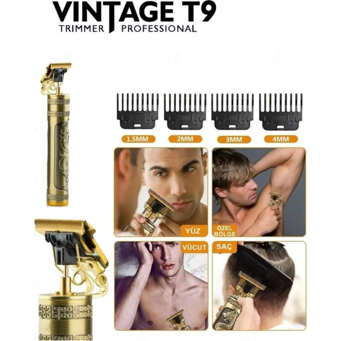 Vintage T9 Dragon Profesyonel Şarjlı Çok Fonksiyonlu Tıraş Makinesi - Görsel 3