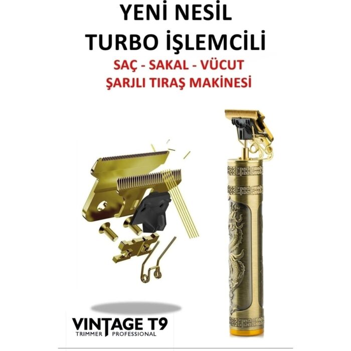 Vintage T9 Dragon Profesyonel Şarjlı Çok Fonksiyonlu Tıraş Makinesi - Görsel 4
