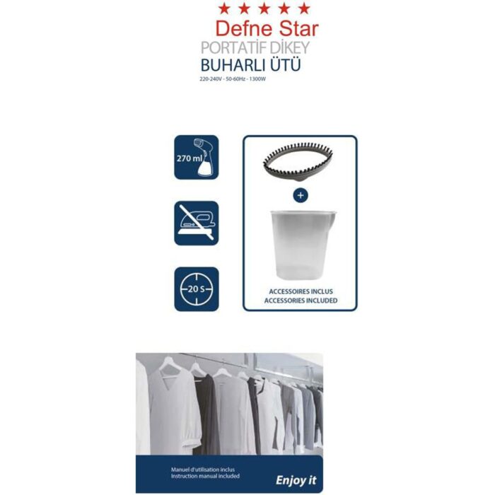 Defne Star Portatif  Buharlı Ütü Dikey Ütü - Seyahat Ütüsü Kırışık Giderici - Görsel 3