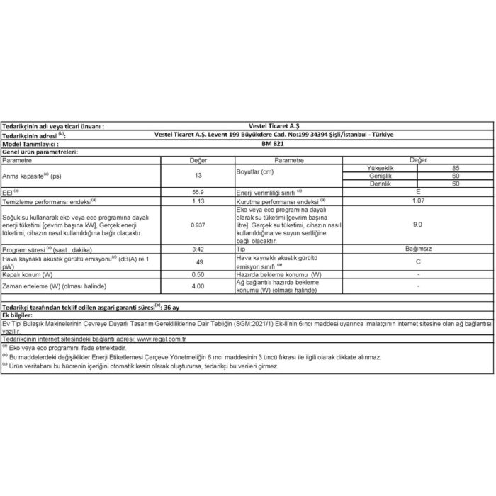 Regal BM 821 8 Programlı Bulaşık Makinesi - Görsel 3