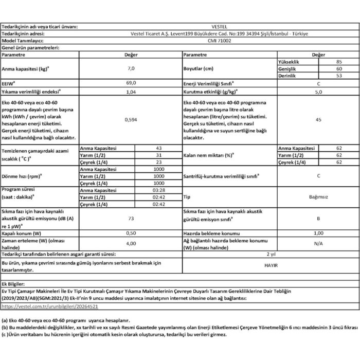 Regal CMI 71002 7 kg 1000 Devir Çamaşır Makinesi - Görsel 3