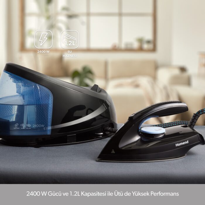 Homend Steamwork Buhar Kazanlı Ütü Siyah Mavi 2400 W - Görsel 2