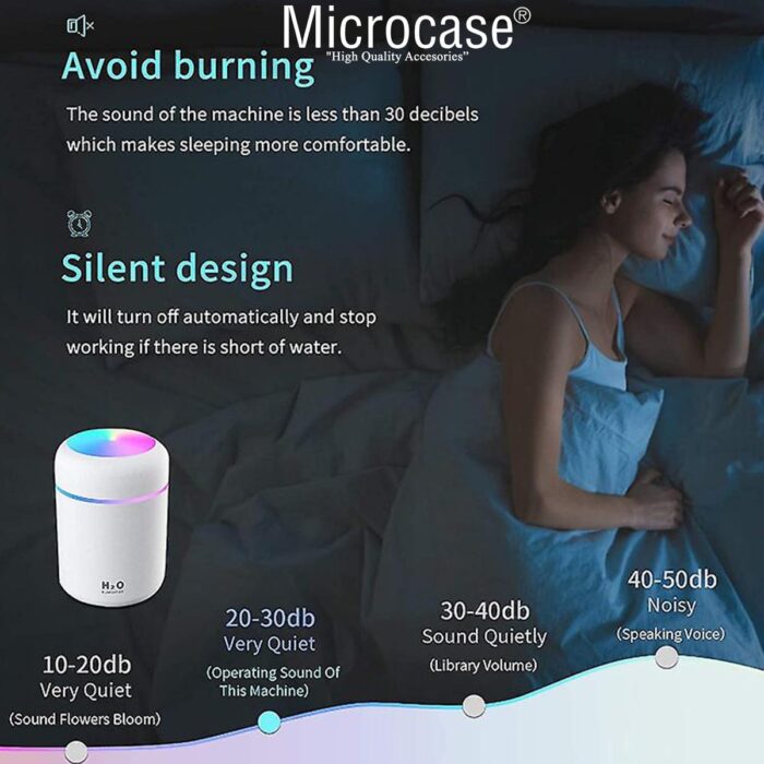 Microcase Mini 2 Renk Modlu 300 ml USB Girişli Ultra Sessiz Çok Kullanışlı Hava Nemlendirici AL4053 - Görsel 3