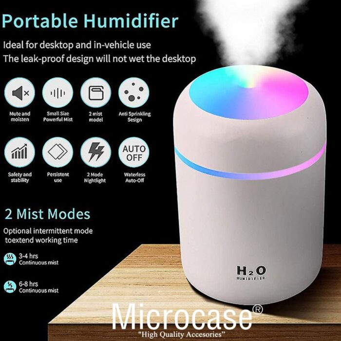 Microcase Mini 2 Renk Modlu 300 ml USB Girişli Ultra Sessiz Çok Kullanışlı Hava Nemlendirici AL4053 - Görsel 5