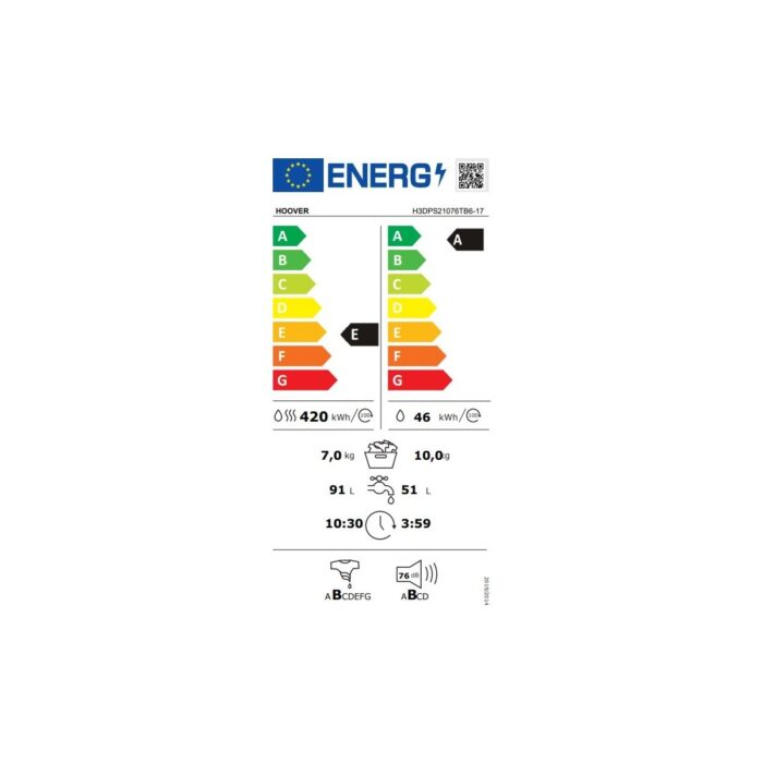 Hoover H3DPS21076TB6-17 10 kg Yıkama 7 kg Kurutma Wi-Fi Bağlantılı 1400 Devir Kurutmalı Çamaşır Makinesi - Görsel 4