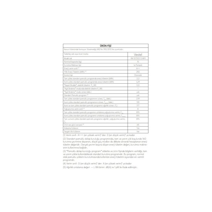 Vestel  Km 107202 G WIFI 10 kg Kurutma Makinesi - Görsel 3