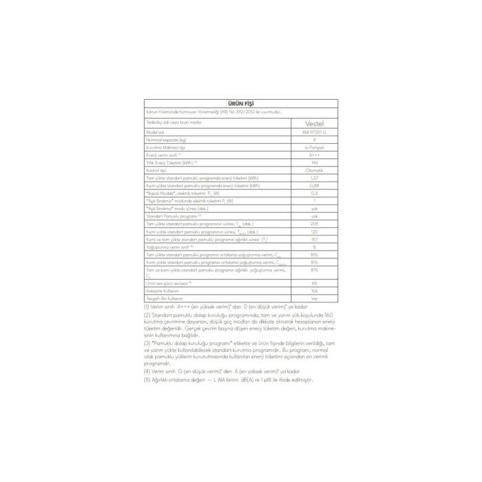Vestel KMI 97201 G 9 kg A++ Isı Pompalı Kurutma Makinesi – Nem Sensörü, WiFi, Çocuk Kilidi, İnci Tambur, 65 dB Sessiz Çalışma - Görsel 3
