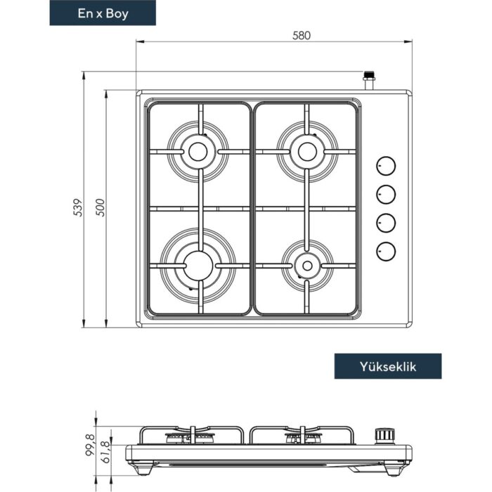 Kumtel KO-420 / 430 F Inox 4 Gözü Gazlı Setüstü Ocak LPG - Görsel 4