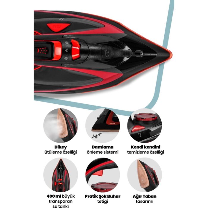 Goldmaster Masterjet 2600 Watt Seramik Ağır Taban Teknolojisi ile Kolay Kırışık Gideren 180 gr Şok Buharlı Ütü - Görsel 4