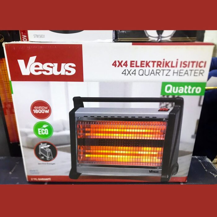 Vesus Şömine Tipi Elektrikli Isıtıcı 1800W Quattro 4x4 Quartz Isıtma - Görsel 2