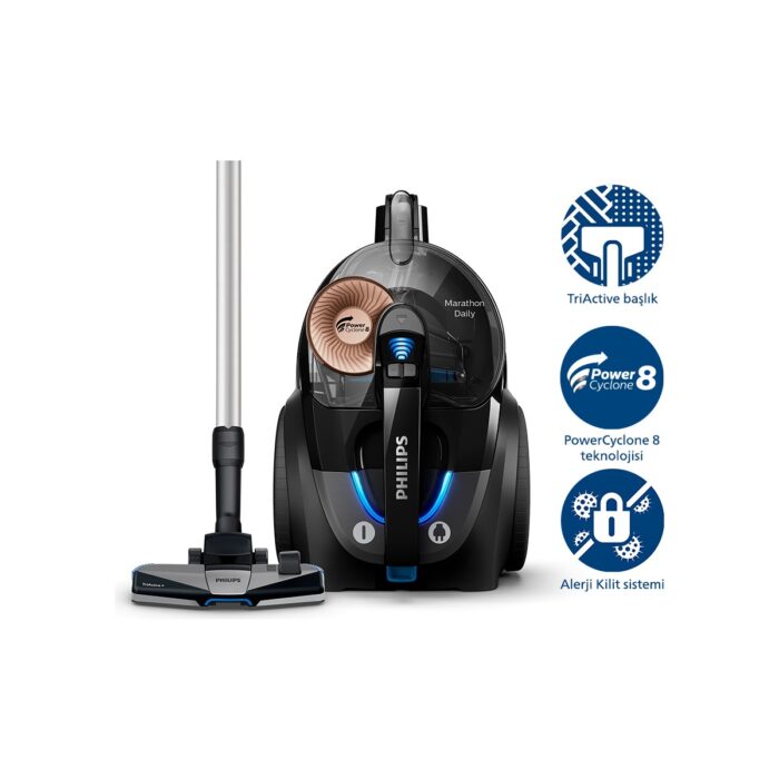Philips XB7150/07 Marathon Daily Torbasiz Elektrikli Süpürge, 750 W, PowerCyclone 8 CarpetClean Başlık,XB7150 - Görsel 1