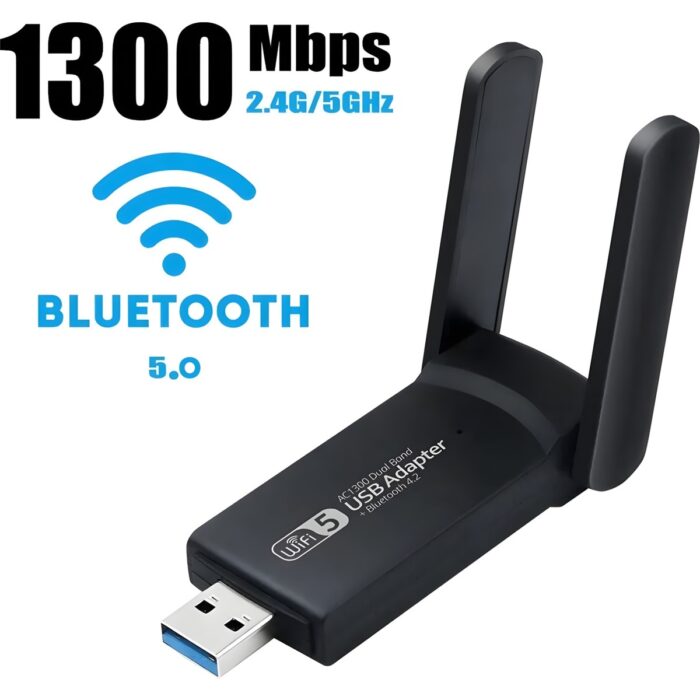 Megamus  Pc Için Çift Anten Bt5.0 Wifi 2'si Bir Arada Çift Bantlı AC1300MBPS Usb3.0 Wifi Adaptörü - Görsel 2