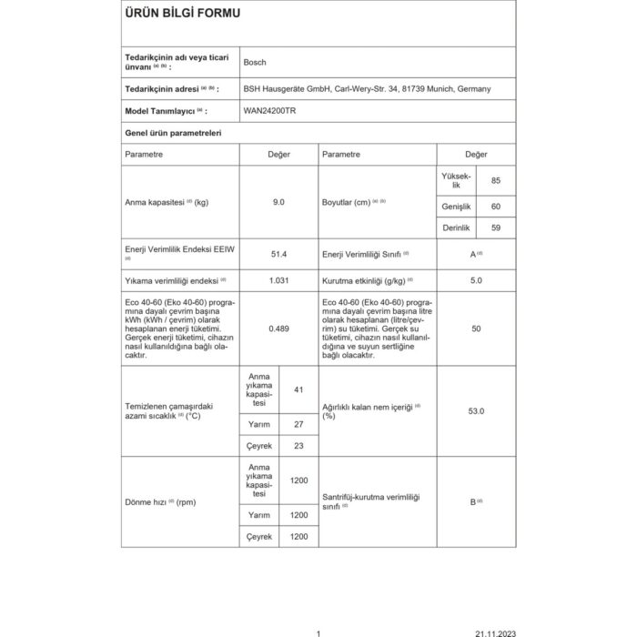 Bosch WAN24200TR 9 kg 1200 Devir Çamaşır Makinesi - Görsel 5