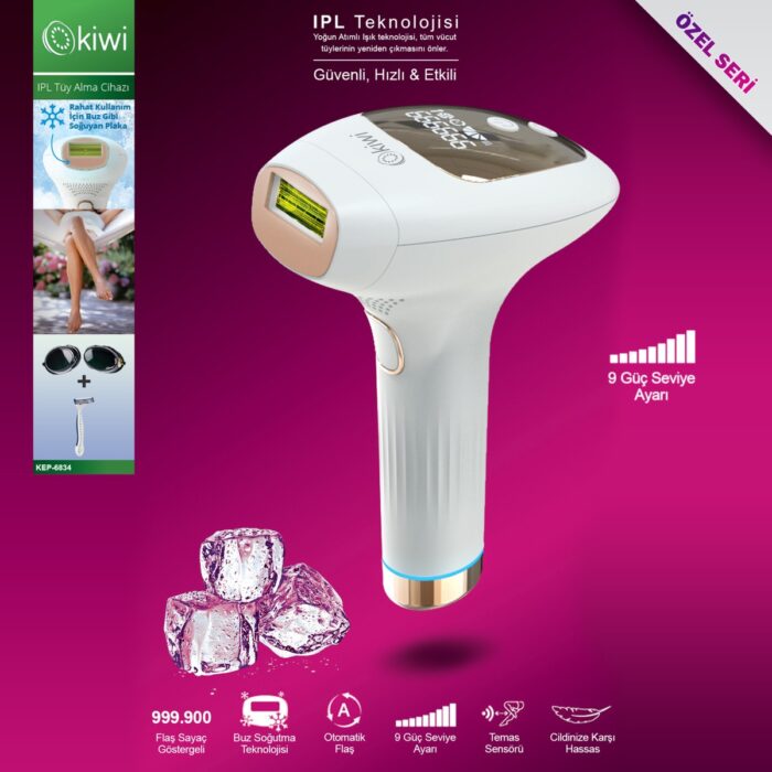 Kiwi Ipl Buz Lazer Epilasyon Tüy Alma Cihazı Otomatik/manuel Yüz, Vücut, Hassas Bölge Kullanımı 999.900 Flash Atım KEP-6834 - Görsel 1