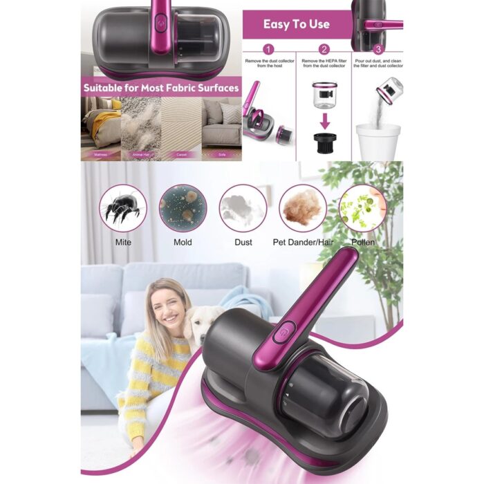 Enshall Şarjlı Mini Uv-C Işınlı El Süpürgesi  Çarşaf Yastık Tüy Temizleme Makinesi 5000-8000PA 100W - Görsel 5