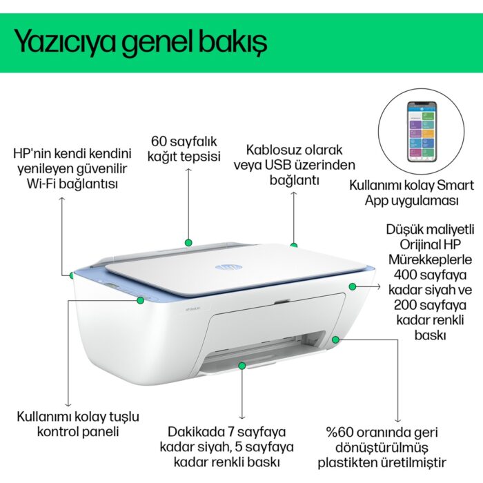 HP DeskJet Ink Advantage 2878 All-in-One Yazıcı, Baskı, Fotokopi, Tarama, Renkli, 70S63C - Görsel 5